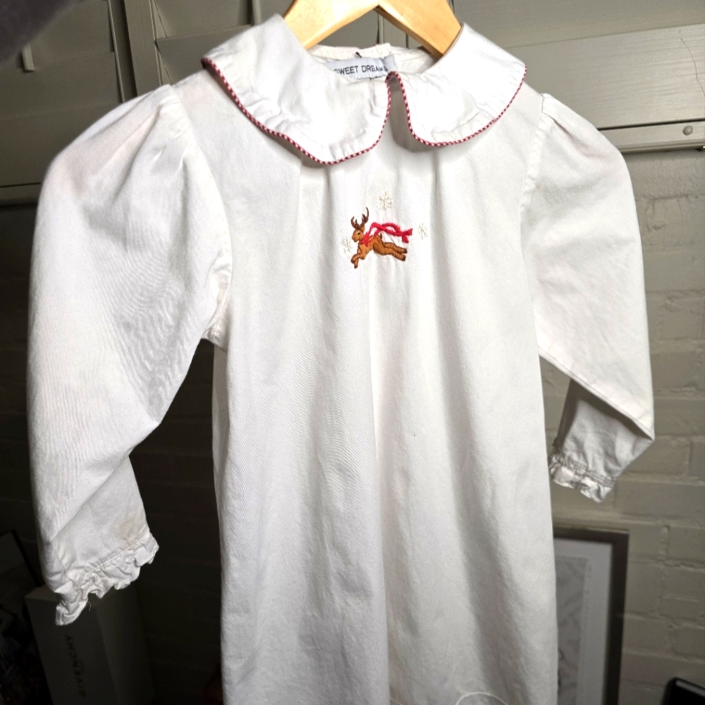 Sweet Dreams Girls Classic Reindeer Embroidered Cotton Sleep Dress size 5